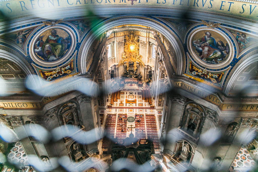 View of St. Peter's Basilica from halfway through climb to top.
